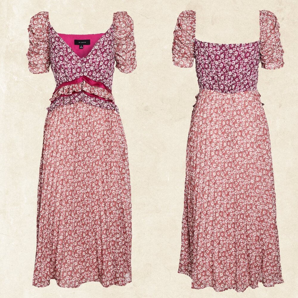 Ditsy Floral Pleated Midi Dress